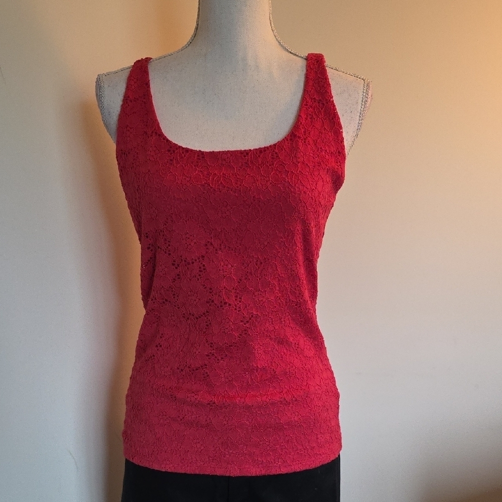 White House Black Market Vibrant Pink Lace Tank Top